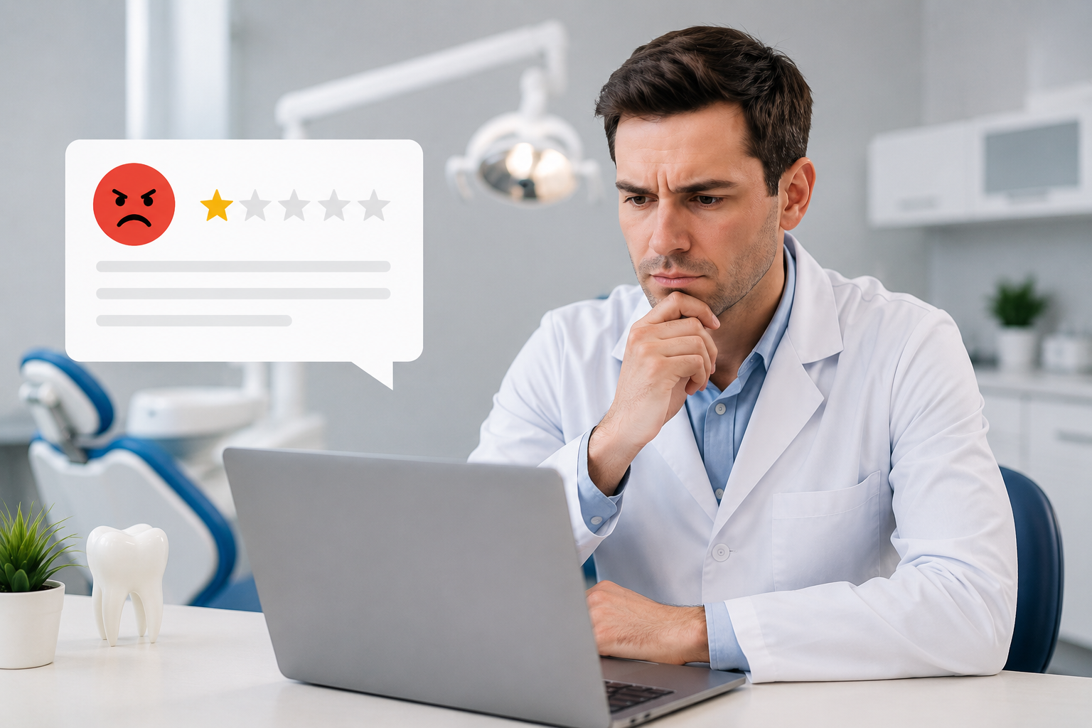 Dentist looking at negative review