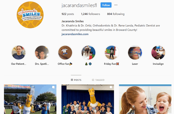 example of instagram highlights for dentistry